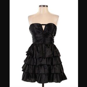 Bebe Black Ruffled Tiered Layered Strapless Cocktail Dress